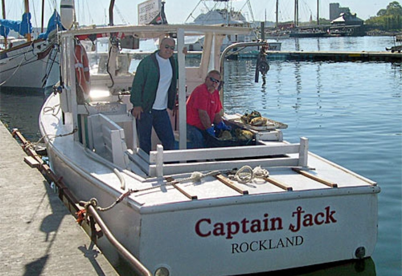photo of captain jacks lobster boat in harbor camden maine
