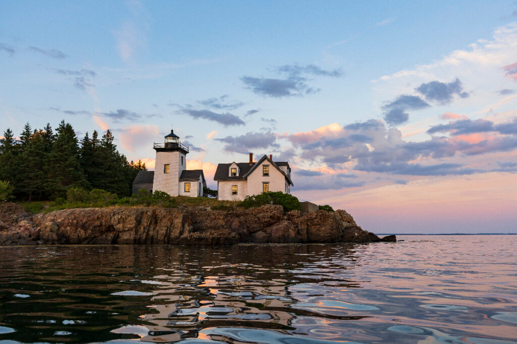 Rockport Harbor at sundown during a mid-summer boat ride through harbor.